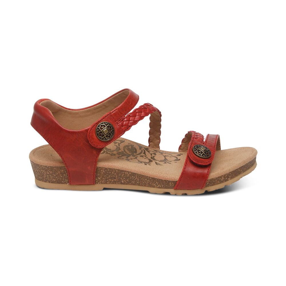 Aetrex Women's Jillian Braided Quarter Strap Sandals - Red | USA B2M681H